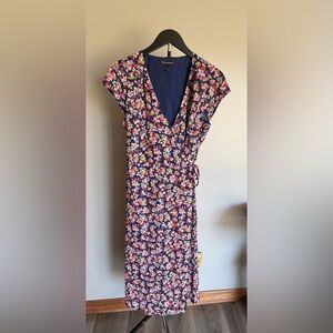 Banana Republic Navy Floral Wrap Midi Dress